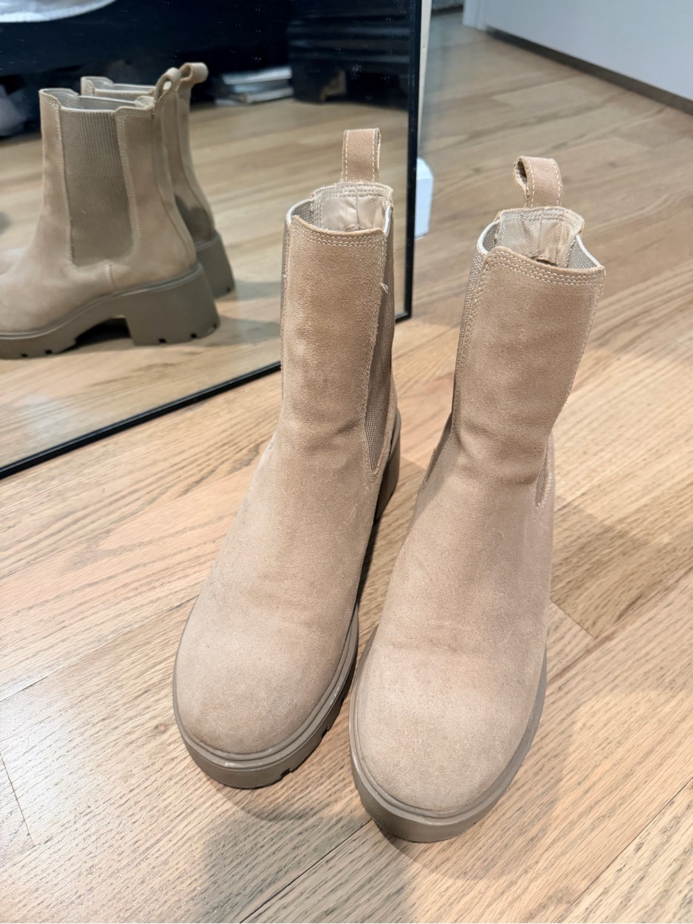 Steve Madden Suede Chelsea Platform Booties in Taupe - Picture 2 of 4